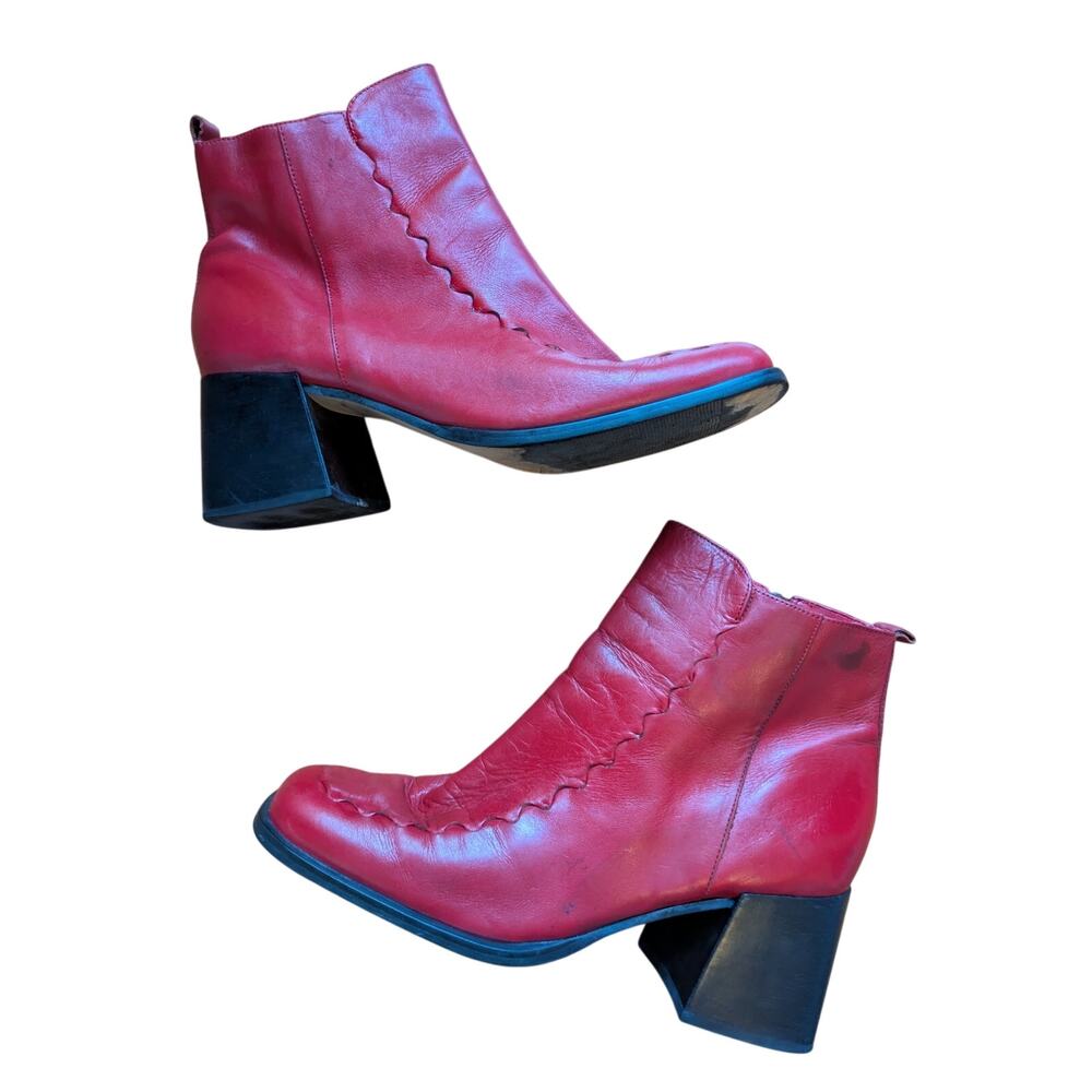 Vintage Y2K Red Leather Chunky Platform Boots Square Toe Size 9 US